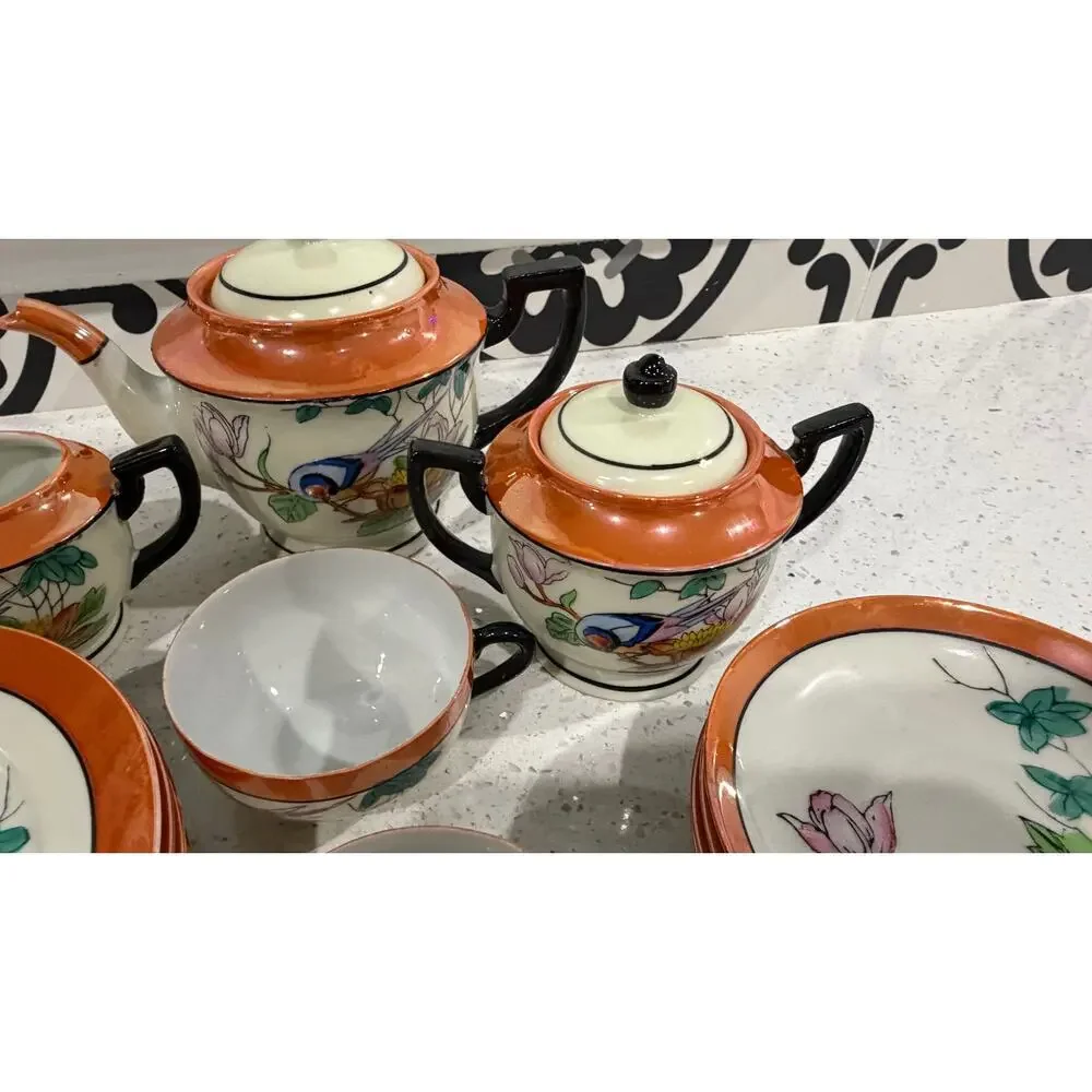 Vintage Japanese Lusterware Tea Set Chikaramachi Bird & Flower Pattern 18 pieces